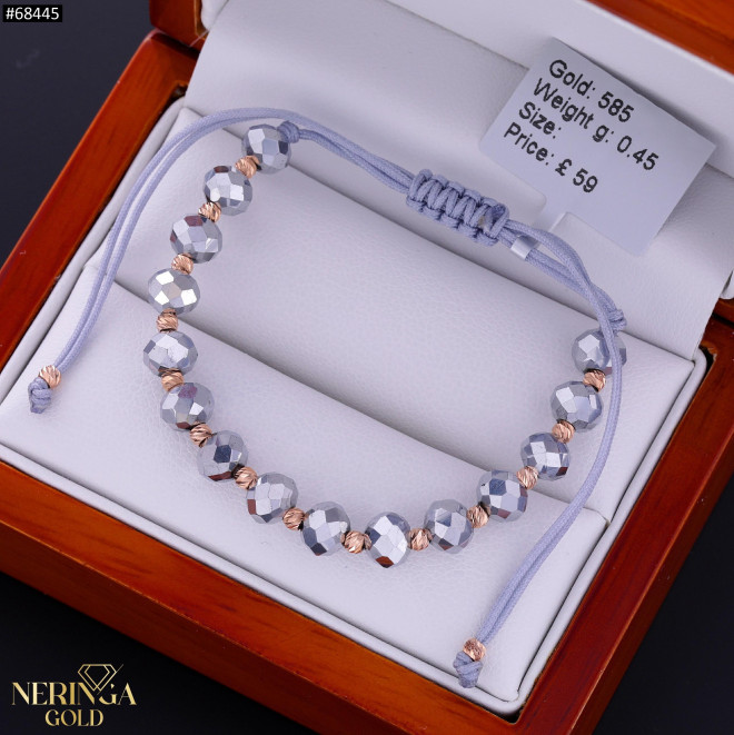 Rose grey color cord gold thread bracelet #68445