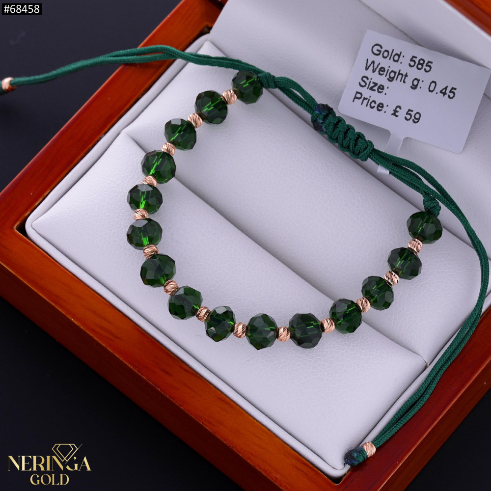 Rose green color cord gold thread bracelet #68458