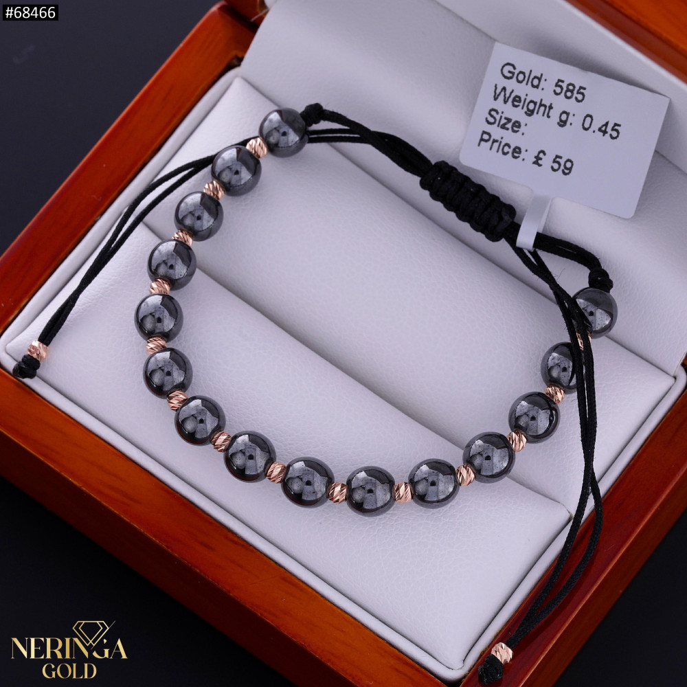 Rose black color cord gold thread bracelet #68466