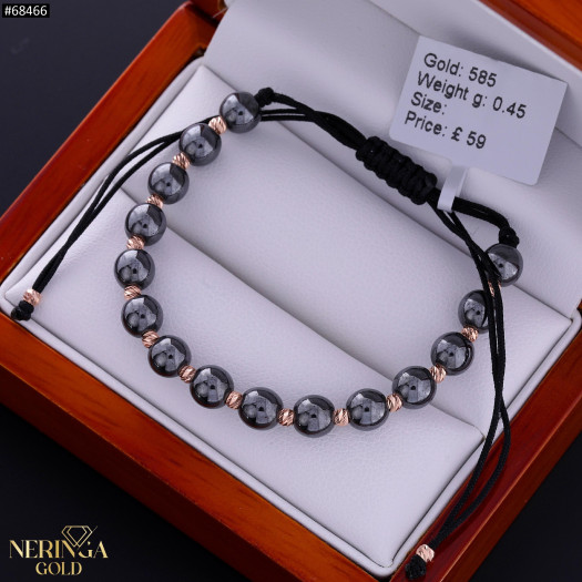 Rose black color cord gold thread bracelet #68466