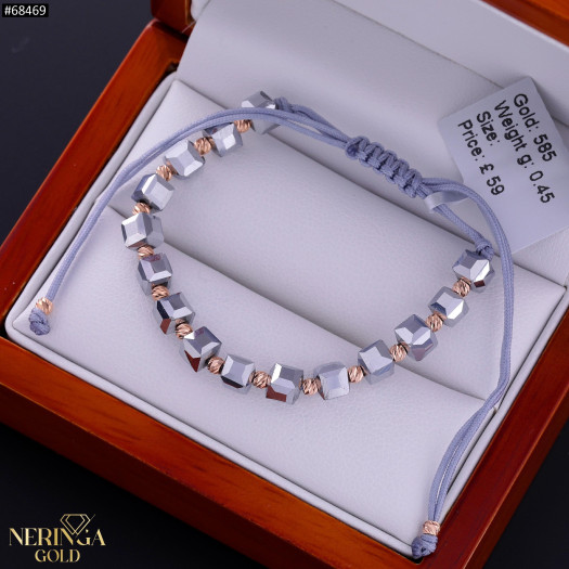 Rose grey color cord gold thread bracelet #68469