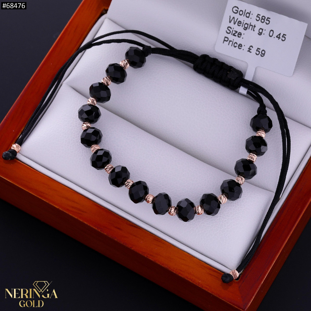 Rose black color cord gold thread bracelet #68476