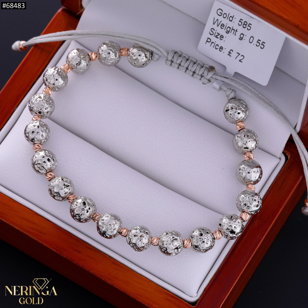 Rose grey color cord gold thread bracelet #68483