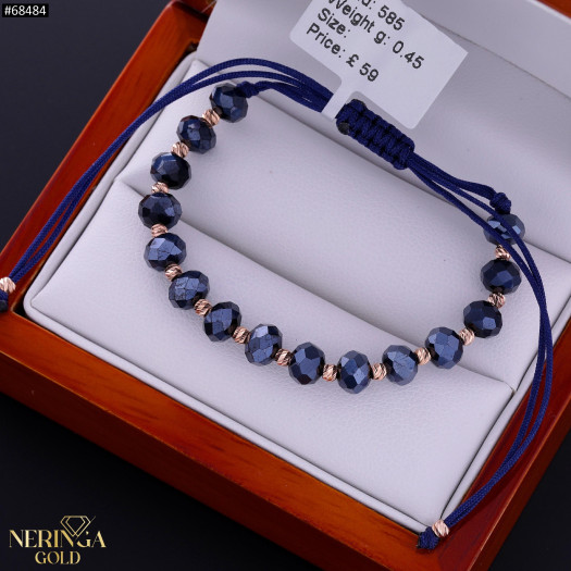 Rose blue color cord gold thread bracelet #68484