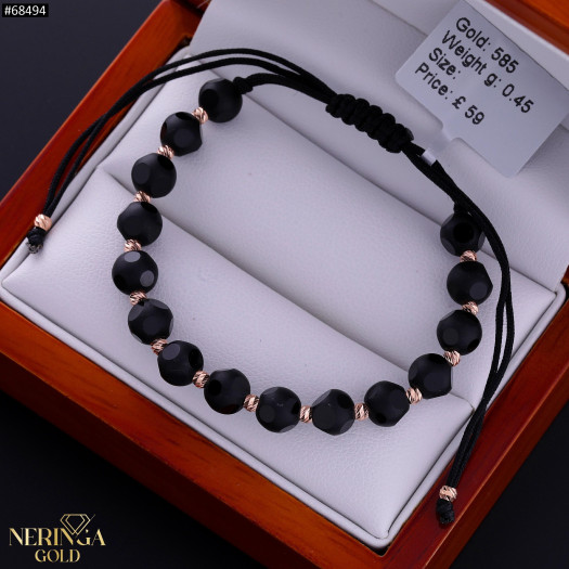 Rose black color cord gold thread bracelet #68494