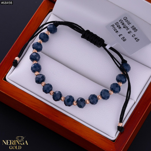 Rose black color cord gold thread bracelet #68498