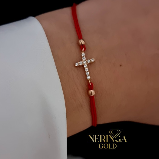 Rose red color cord gold thread bracelet #68413