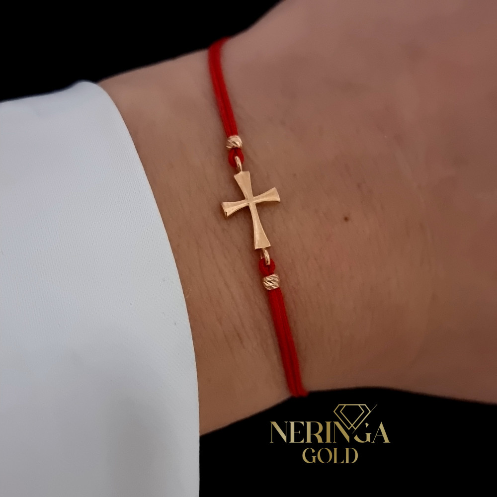 Rose red color cord gold thread bracelet #68424