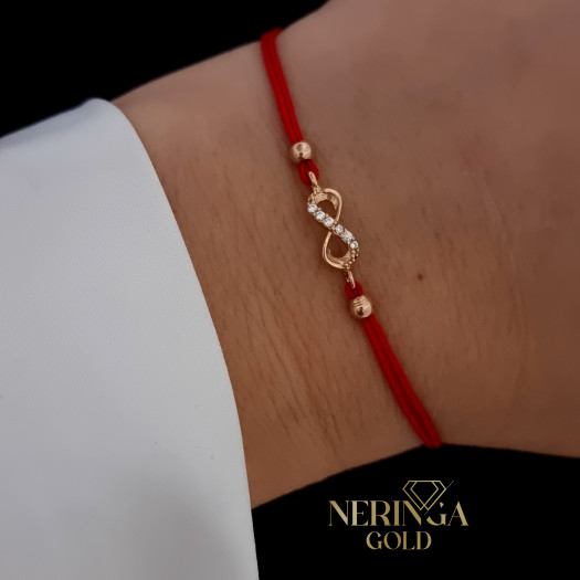 Rose red color cord gold thread bracelet #68415