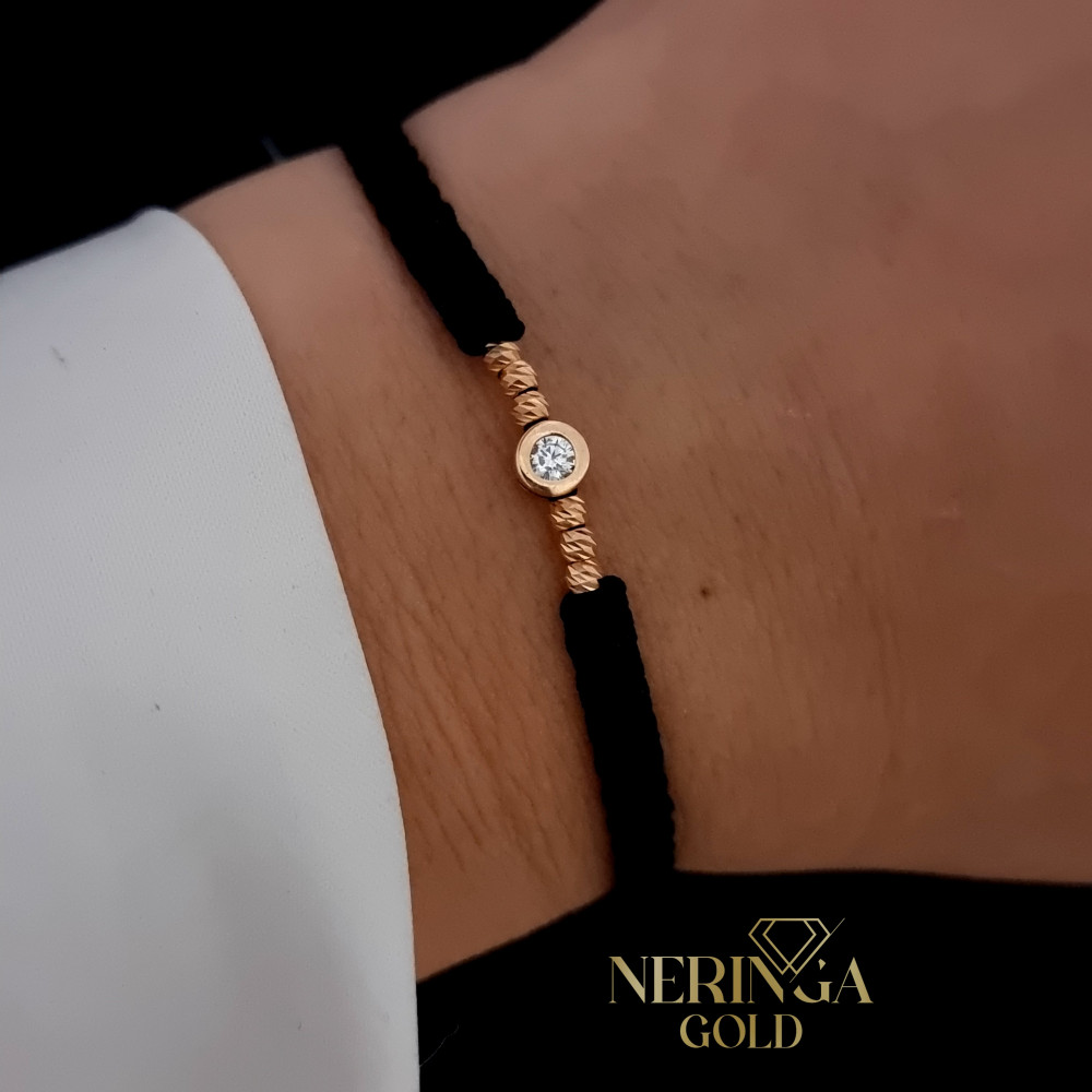 Rose black color cord gold thread bracelet #68408