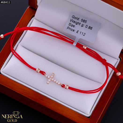 Rose red color cord gold thread bracelet #68411