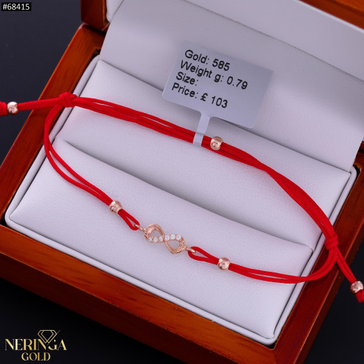 Rose red color cord gold thread bracelet #68415