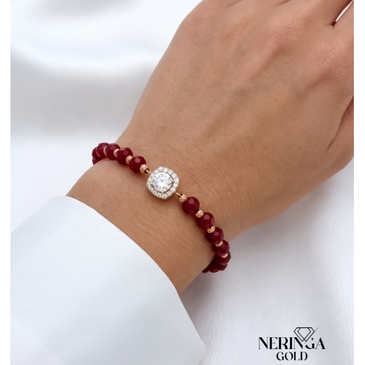 Rose red color cord gold thread bracelet #68863