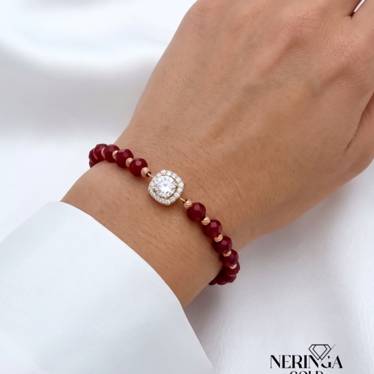 Rose red color cord gold thread bracelet #68863