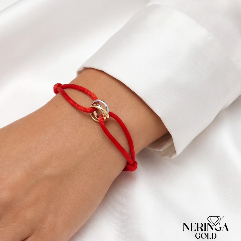 White yellow rose red color cord gold thread bracelet #68866