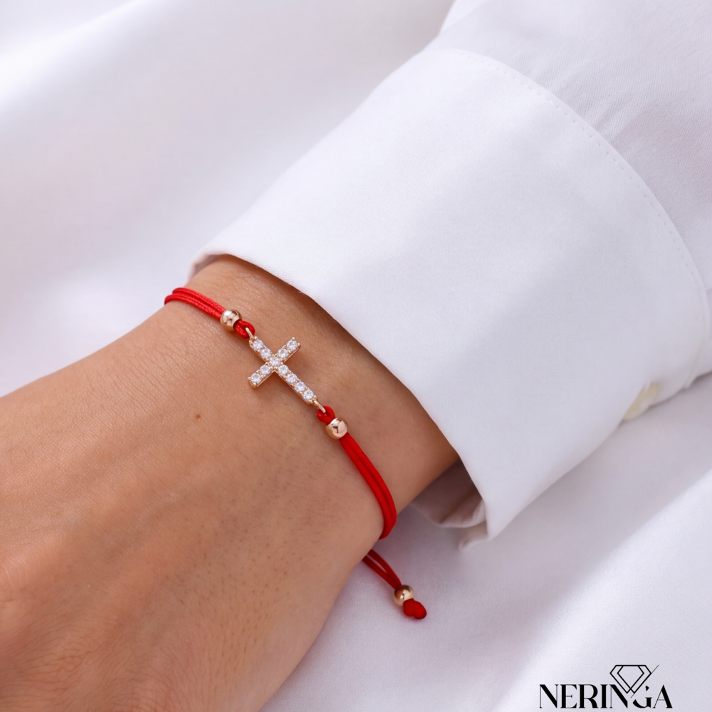 Rose red color cord gold thread bracelet #68410