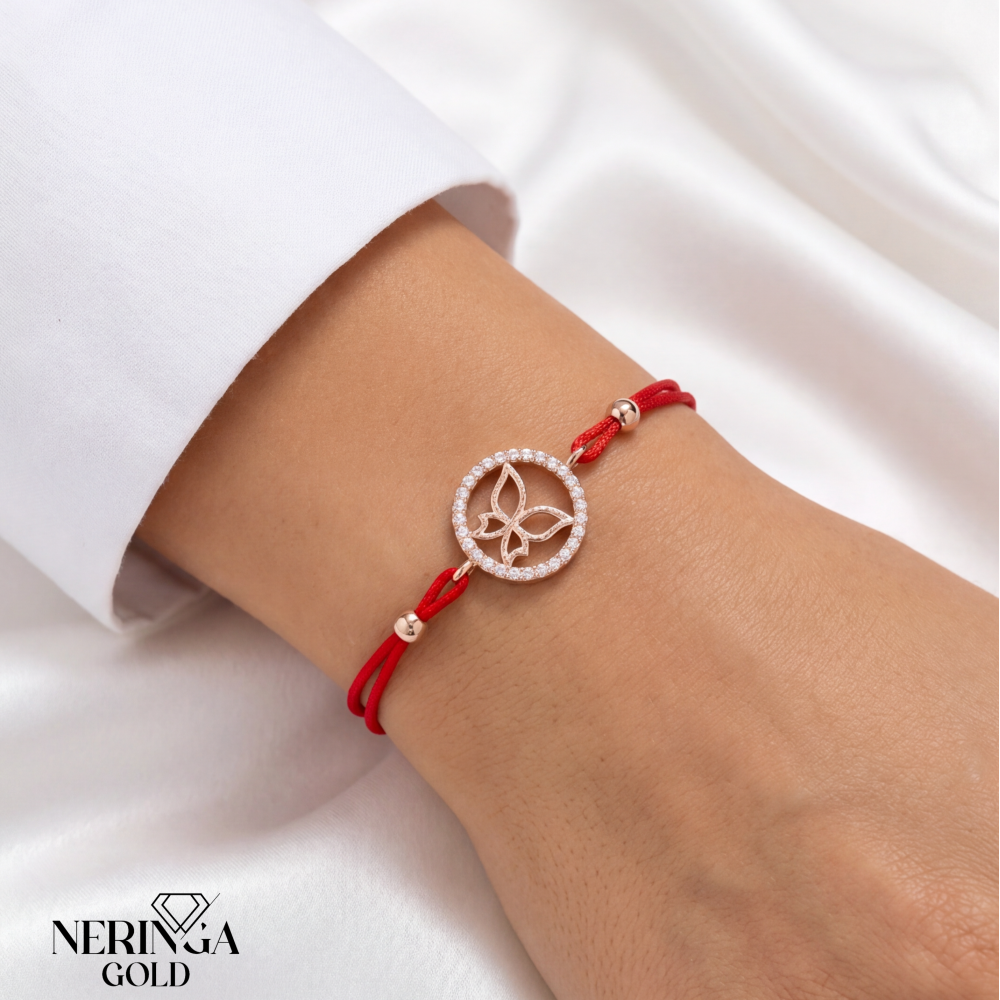 Rose red color cord gold thread bracelet #66854