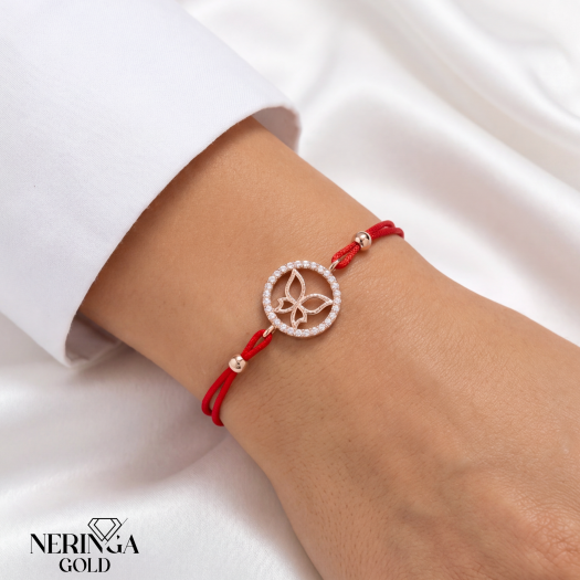 Rose red color cord gold thread bracelet #66854