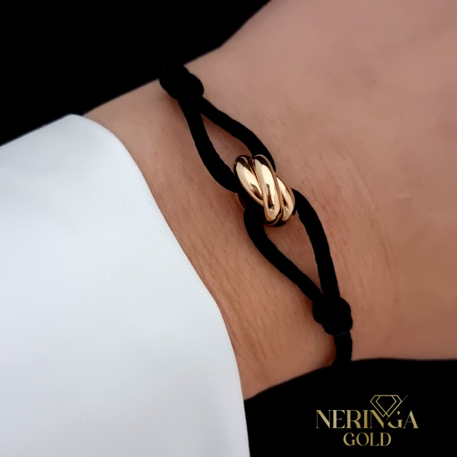Rose black color cord gold thread bracelet #68867