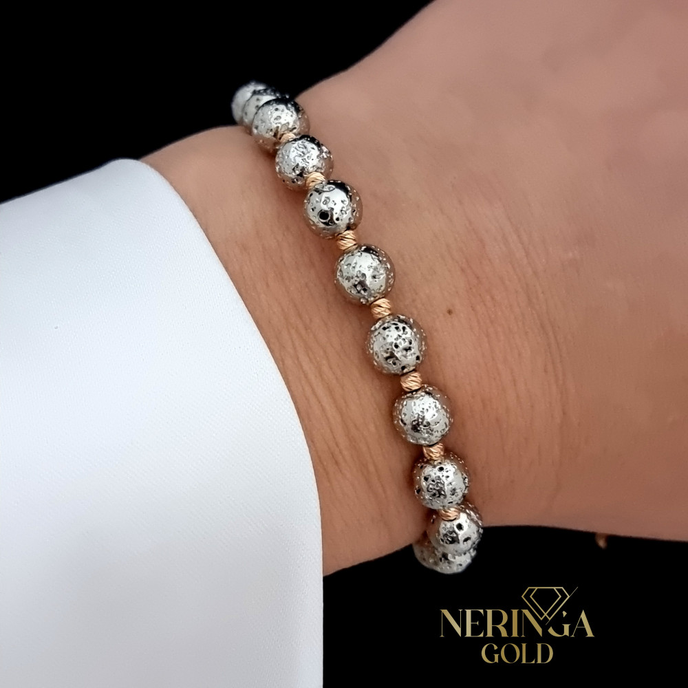 Rose black color cord gold thread bracelet #68865