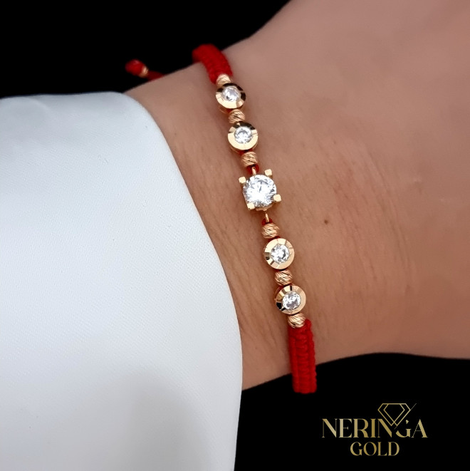 Rose red color cord gold thread bracelet #68860