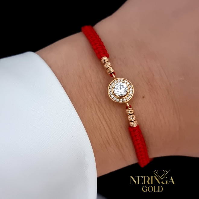 Rose red color cord gold thread bracelet #68861