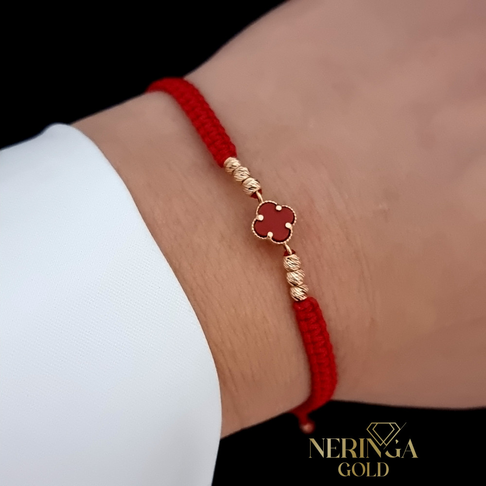 Rose red color cord gold thread bracelet #68864