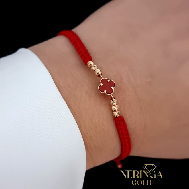 Rose red color cord gold thread bracelet #68864