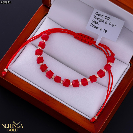 Rose red color cord gold thread bracelet #68831