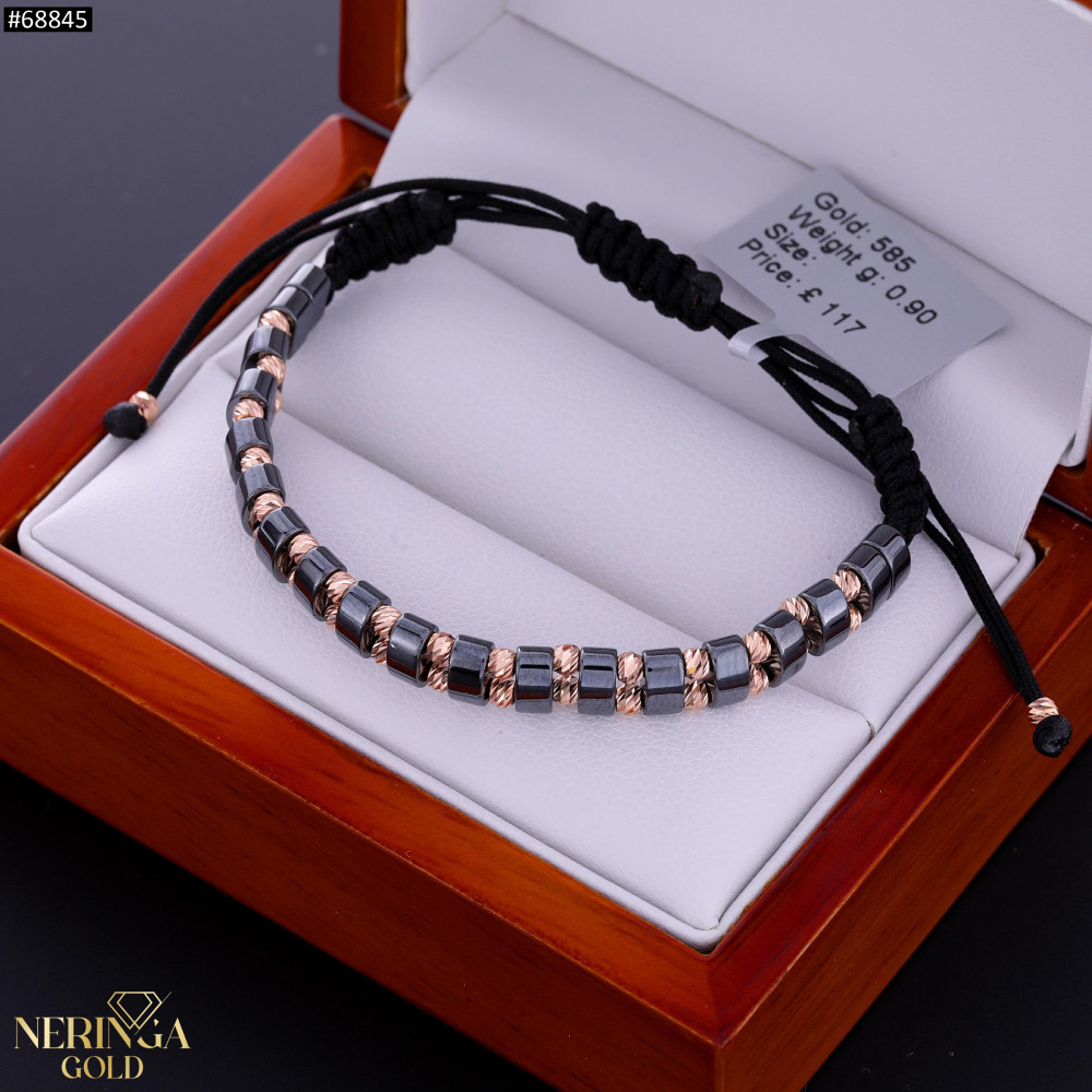 Rose black color cord gold thread bracelet #68845