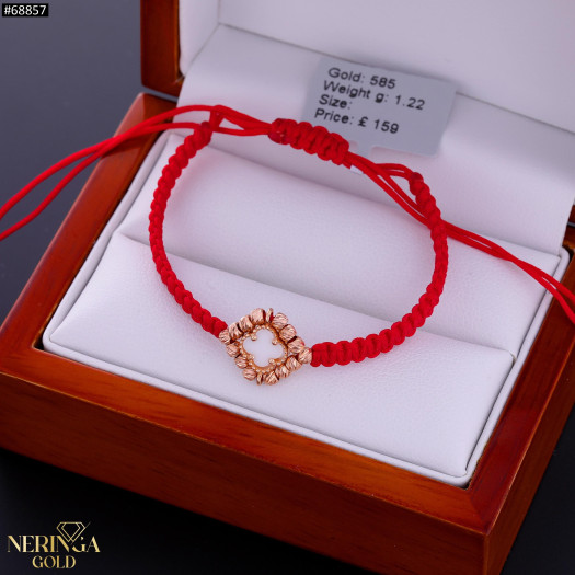Rose red color cord gold thread bracelet #68857
