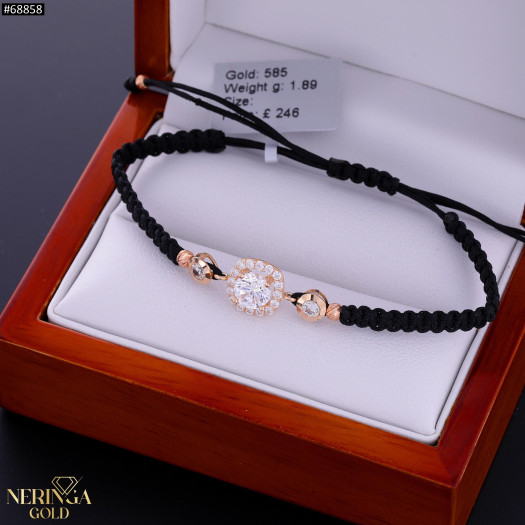 Rose black color cord gold thread bracelet #68858