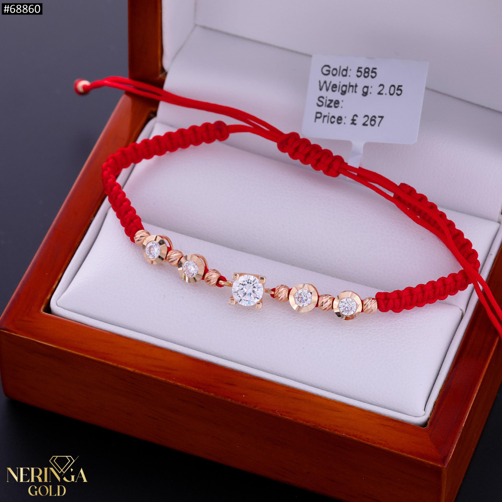 Rose red color cord gold thread bracelet #68860