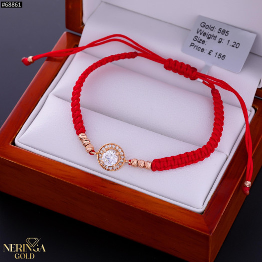 Rose red color cord gold thread bracelet #68861