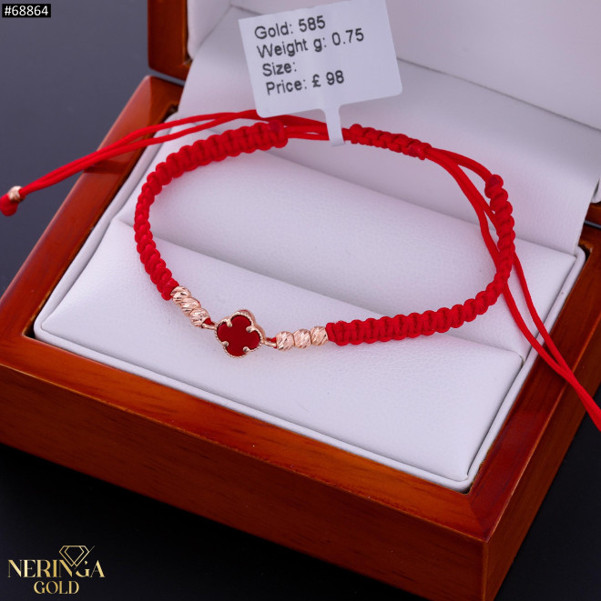 Rose red color cord gold thread bracelet #68864