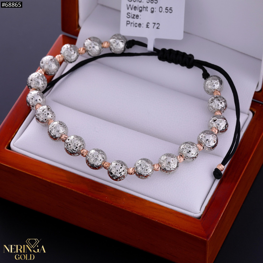 Rose black color cord gold thread bracelet #68865