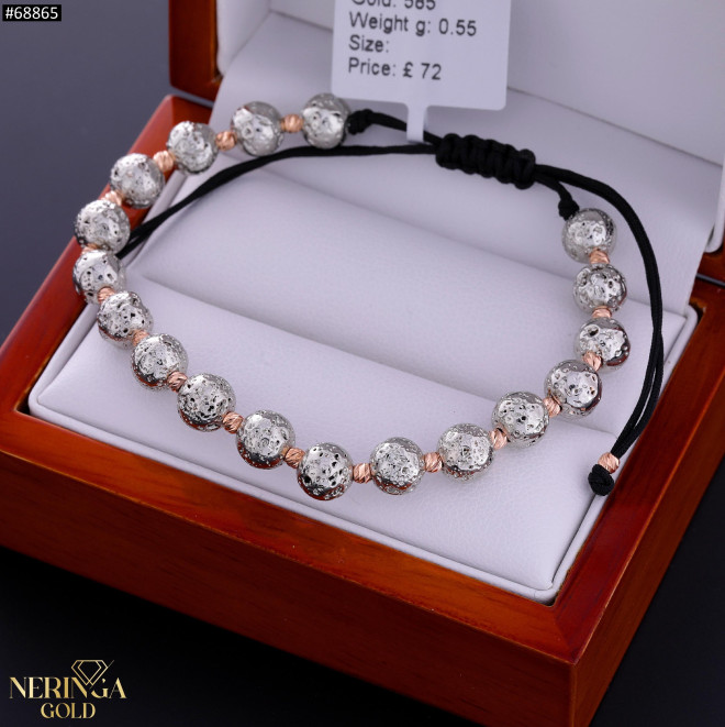 Rose black color cord gold thread bracelet #68865