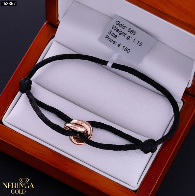Rose black color cord gold thread bracelet #68867