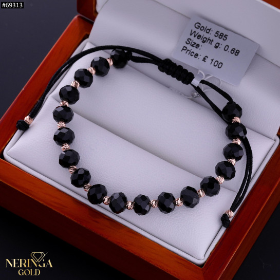 Rose black color cord gold thread bracelet #69313