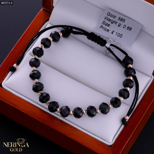 Rose black color cord gold thread bracelet #69314