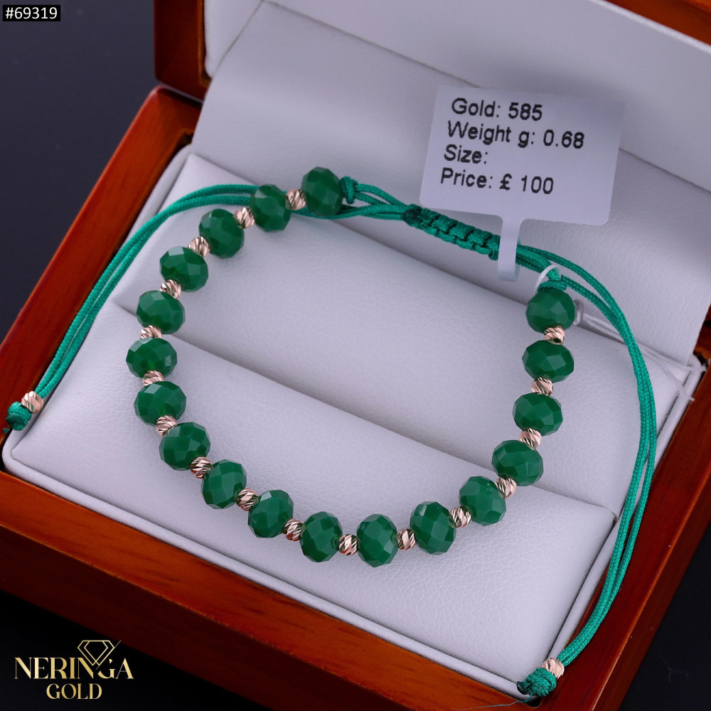 Rose green color cord gold thread bracelet #69319