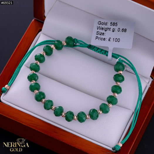 Rose green color cord gold thread bracelet #69321