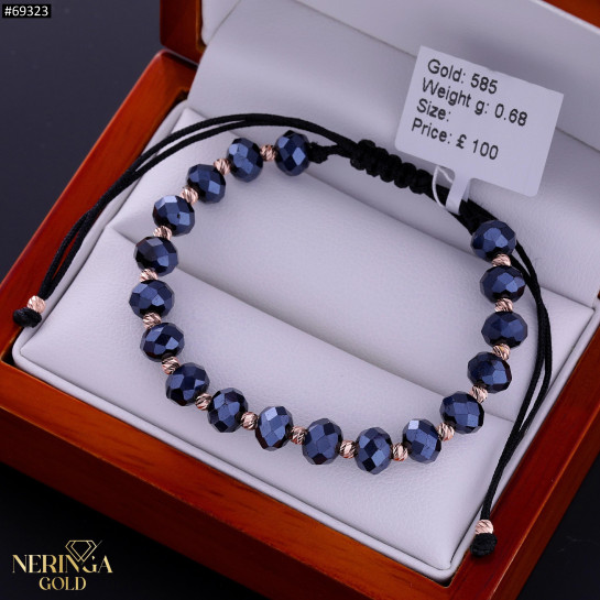 Rose black color cord gold thread bracelet #69323