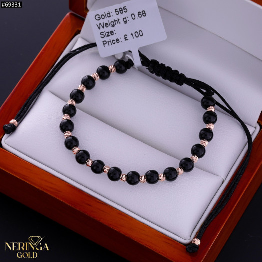 Rose black color cord gold thread bracelet #69331