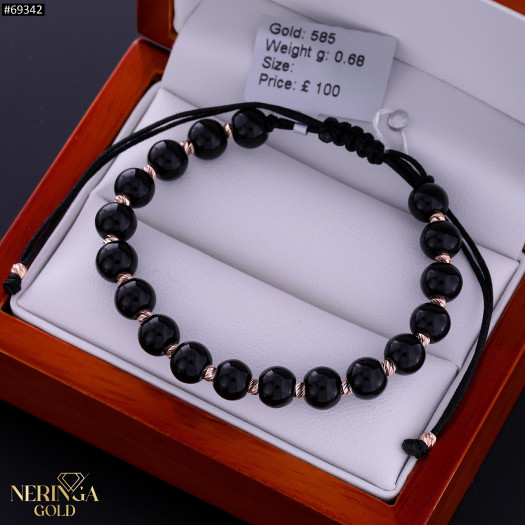 Rose black color cord gold thread bracelet #69342
