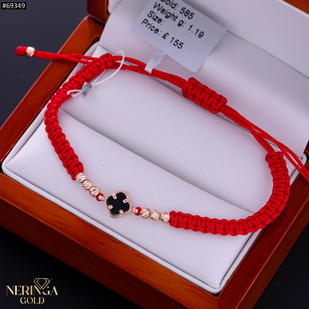Rose red color cord gold thread bracelet #69349