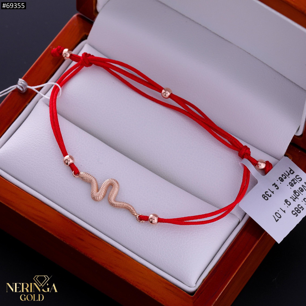 Rose red color cord gold thread bracelet #69355