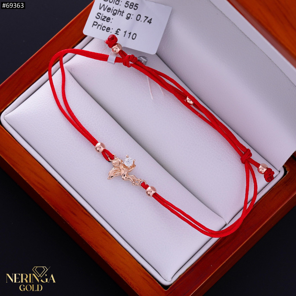 Rose red color cord gold thread bracelet #69363