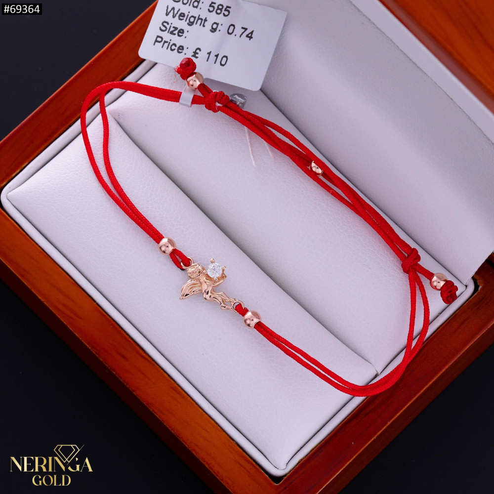 Rose red color cord gold thread bracelet #69364