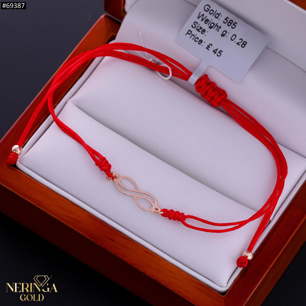 Rose red color cord gold thread bracelet #69387